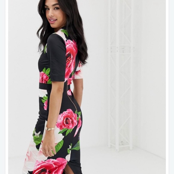 TED BAKER Gilanno Magnificent V neck Bodycon Dress Black Size 3 - Picture 2 of 9